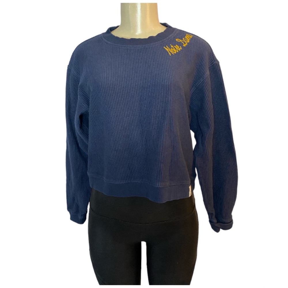 Unwind By League 100% Cotton Corduroy Blue Ribbed Cropped Sweatshirt Sz Medium